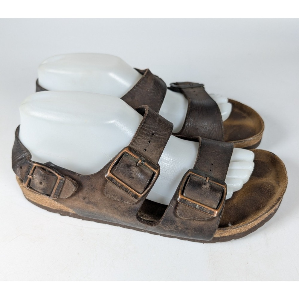 Birkenstock Milano Habana Brown Oiled Leather Buckle Strap Sandals Womens 40 / 9